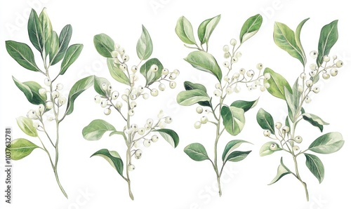 Wallpaper Mural Four different types of leaves with white flowers Torontodigital.ca