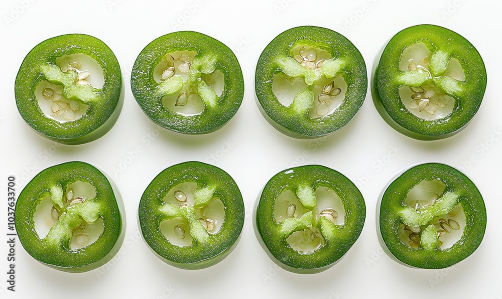 A close up of a bunch of green jalapeno peppers