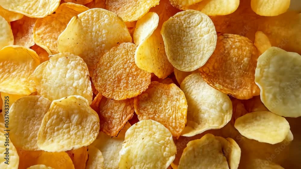 A close-up of crispy potato chips, ready to be enjoyed A close-up of crispy potato chips, ready to be enjoyed