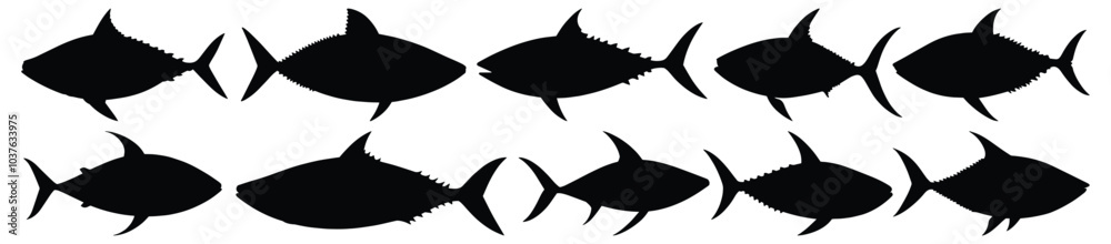 Fish silhouettes set, fishing pack of vector silhouette design, isolated background. Fish silhouettes set, fishing pack of vector silhouette design, isolated background.