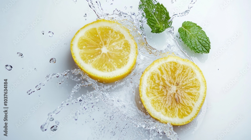 Lemons and Mint in Water Splash Lemons and Mint in Water Splash