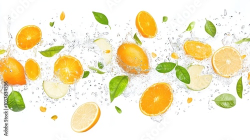 Citrus Fruits Splashing in Water