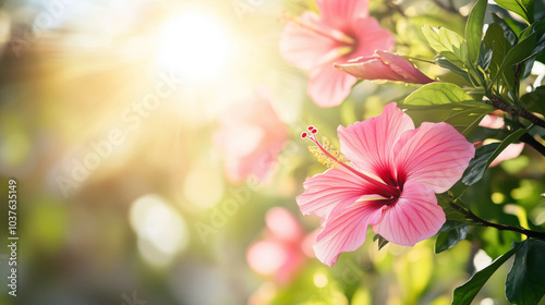 Delicate pink hibiscus flowers