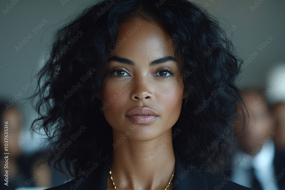 Close-Up of Poised Black Woman Delivering Keynote Speech in Executive Boardroom: Intense Focus and Modern Style Close-Up of Poised Black Woman Delivering Keynote Speech in Executive Boardroom: Intense Focus and Modern Style