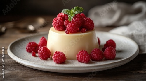 Cinematic Product Photography of Perfectly Isolated Panna Cotta, High Contrast and Realistic Image Quality