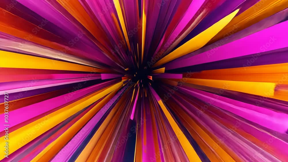 A vibrant abstract pattern with yellow, pink, and purple lines radiating out from a dark center A vibrant abstract pattern with yellow, pink, and purple lines radiating out from a dark center