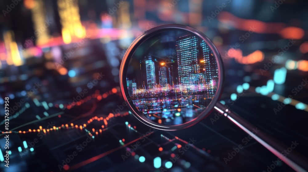 Magnifying Glass Focus on Cityscape Magnifying Glass Focus on Cityscape