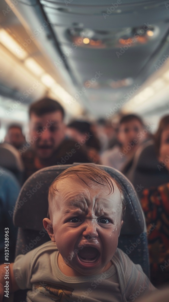 A baby is crying in an airplane A baby is crying in an airplane