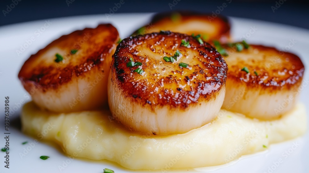 A pan-seared scallop served with classic beurre blanc sauce made from butter, white wine, and shallots, alongside creamy leek and potato purée. A pan-seared scallop served with classic beurre blanc sauce made from butter, white wine, and shallots, alongside creamy leek and potato purée.