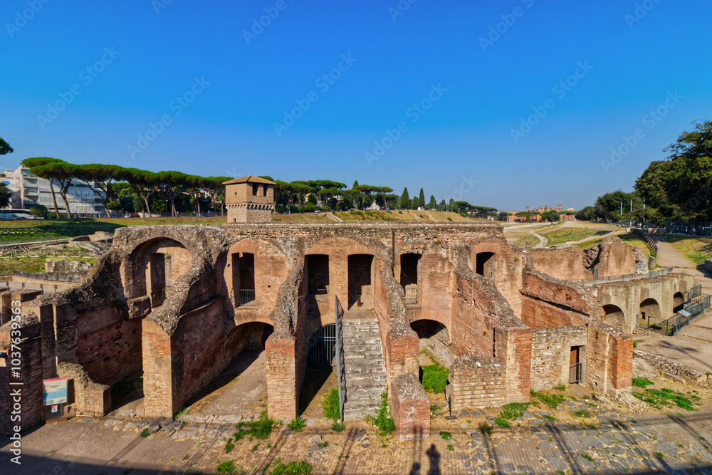 Ancient clock tower, chambers preserved for viewing at Capitoline museum, Rome, Italy