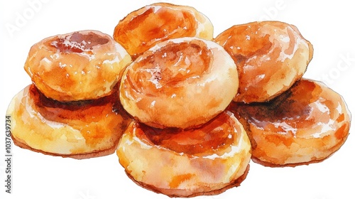 Fototapeta Naklejka Na Ścianę i Meble -  Dutch Poffertjes: Authentic 1600s Style Watercolor Illustration with Festive Colors