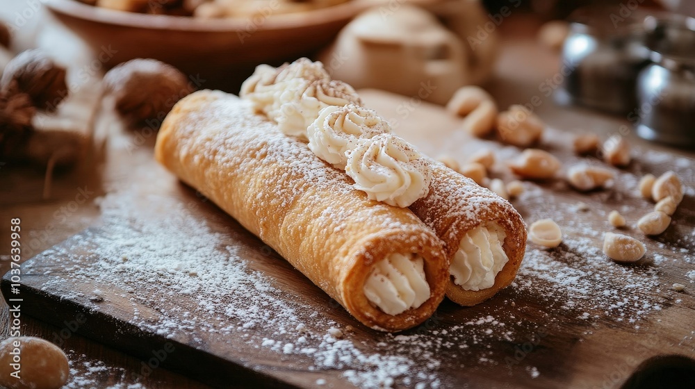 Cozy Italian Cannoli Sign Blank Paper Background Photo