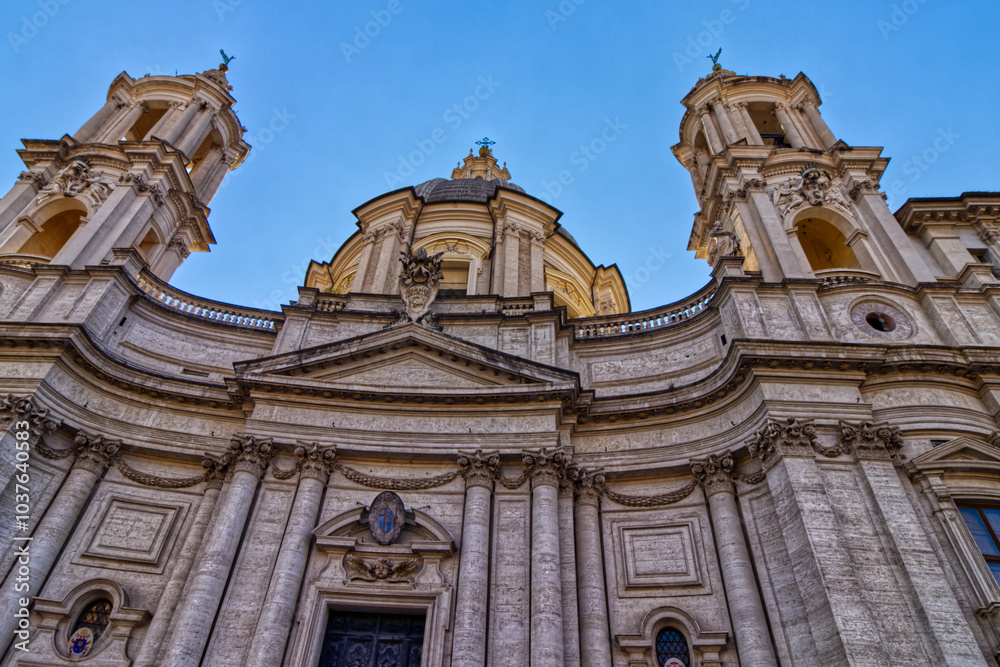 Very close look at the cathedral and the watch towers, Rome, Italy Very close look at the cathedral and the watch towers, Rome, Italy