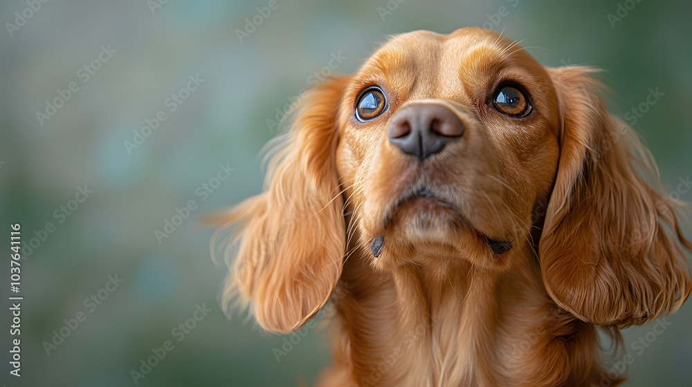 Close-Up Portrait of a Golden Cocker Spaniel with Soft, Floppy Ears and Expressive Eyes Against a Blurred Background Close-Up Portrait of a Golden Cocker Spaniel with Soft, Floppy Ears and Expressive Eyes Against a Blurred Background