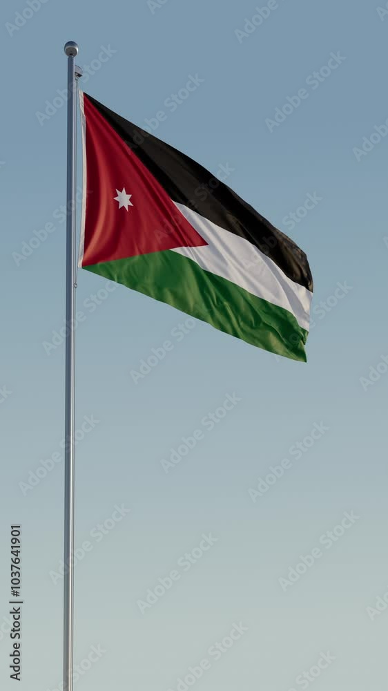 Jordan Amman Flag Vertical Cinematic Realistic Waving Zoom Loop Jordan Amman Flag Vertical Cinematic Realistic Waving Zoom Loop