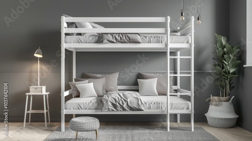 Bunker bed gray themed in a minimalist vibe room
