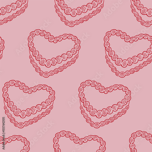 Seamless pattern with heart shaped cakes. Cute vector outline background for birthday holiday, valentine's day