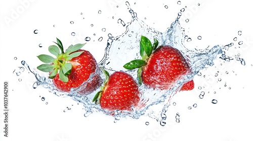 Fresh Strawberries Splashing in Water