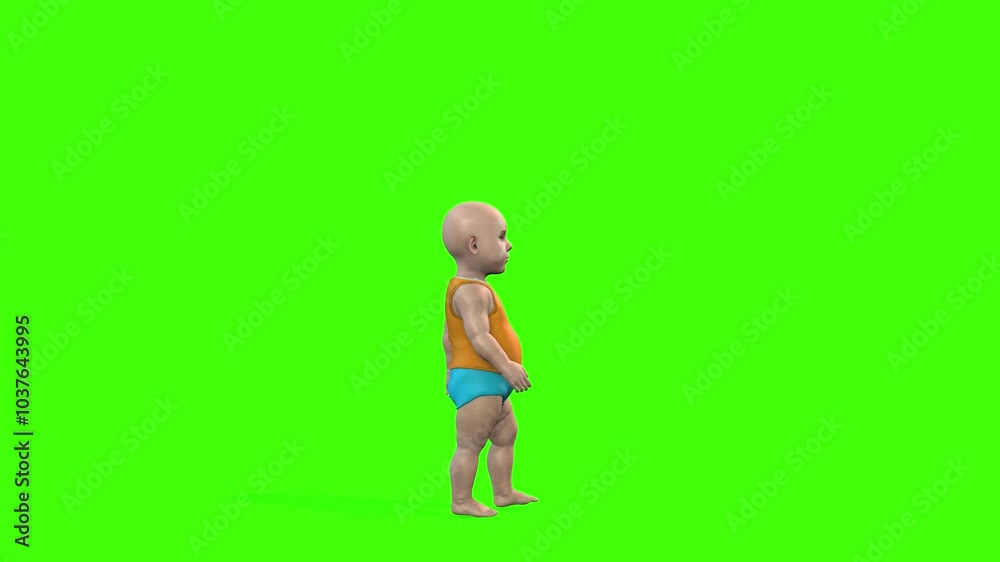 4k Animation of a Cute baby boy cartoon walking loop animation with a cycle view on the green screen background, 3d rendering of a little kid walking on the chroma key 4k Animation of a Cute baby boy cartoon walking loop animation with a cycle view on the green screen background, 3d rendering of a little kid walking on the chroma key