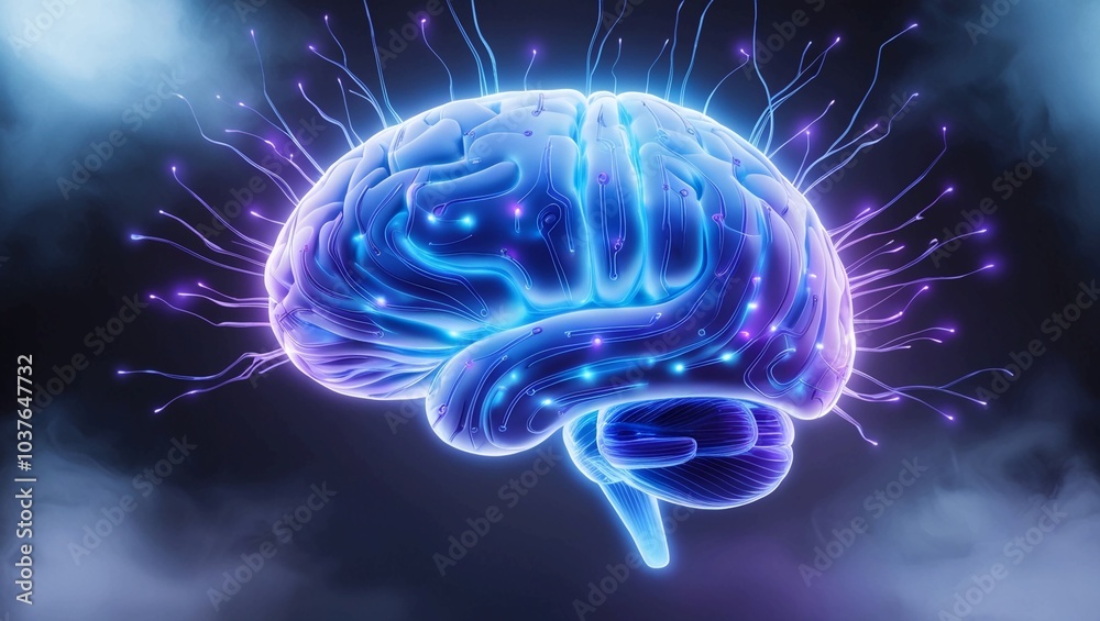 A glowing digital brain, representing artificial intelligence, neurology, medical technology, and healthcare innovation A glowing digital brain, representing artificial intelligence, neurology, medical technology, and healthcare innovation