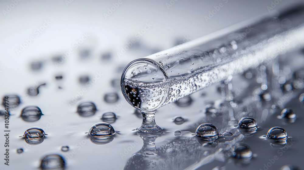 Clear test tube with transparent liquid and bubbles, symbolizing scientific research, experimentation, and laboratory work in a clean setting Clear test tube with transparent liquid and bubbles, symbolizing scientific research, experimentation, and laboratory work in a clean setting