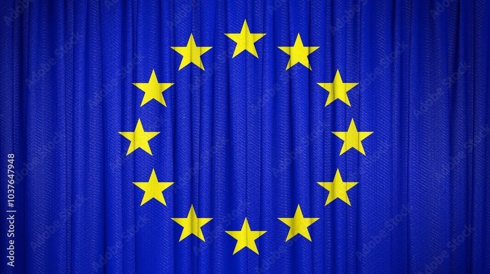 Fototapeta premium European Union Flag and Theater Curtain Image.