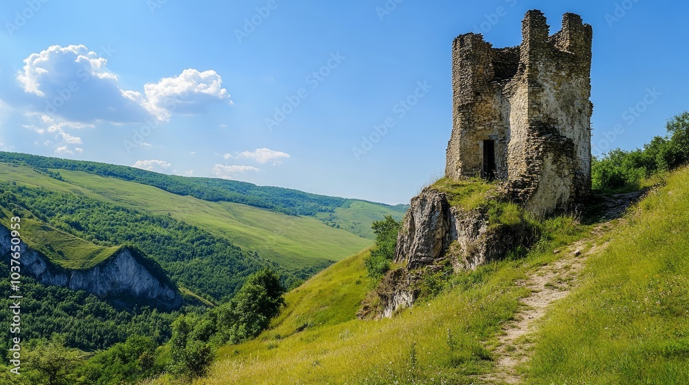 The Harcaroy Battle Tower is a medieval ruin. Vedensky district, Kharkaroi settlement, Chechen Republic, Russia. discerning attention The Harcaroy Battle Tower is a medieval ruin. Vedensky district, Kharkaroi settlement, Chechen Republic, Russia. discerning attention