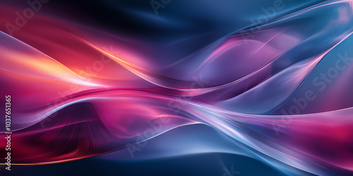 Dynamic blend of pink, purple, and blue waves in digital abstract design, creating a smooth and futuristic flow, selective focus

