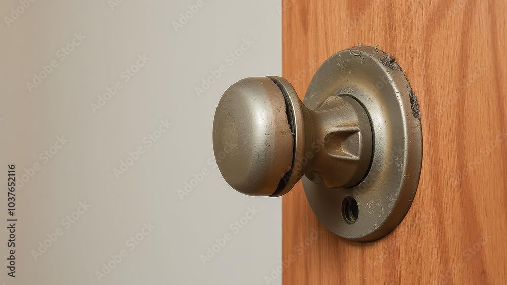 Simple Door Handle Styled on Wooden Background Simple Door Handle Styled on Wooden Background