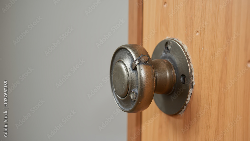Simple Door Handle on Wooden Door with Plain Background Simple Door Handle on Wooden Door with Plain Background