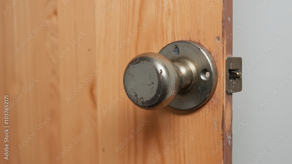 Simple Door Handle on Wood Surface Simple Door Handle on Wood Surface