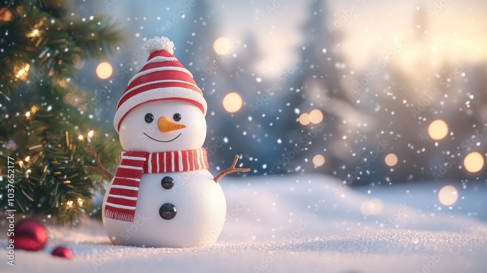 Fototapeta premium Smiling Snowman in a Winter Wonderland