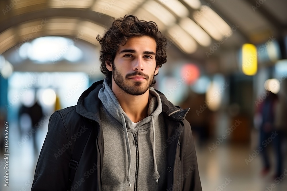 Portrait of a handsome young man at the airport. Looking at camera. Portrait of a handsome young man at the airport. Looking at camera.