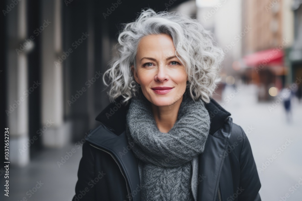 Portrait of mature woman in coat and scarf on the city street Portrait of mature woman in coat and scarf on the city street