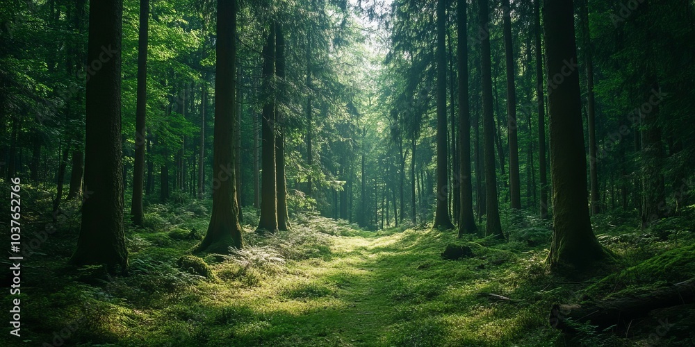 Fototapeta premium A wide, scenic view of a forest.