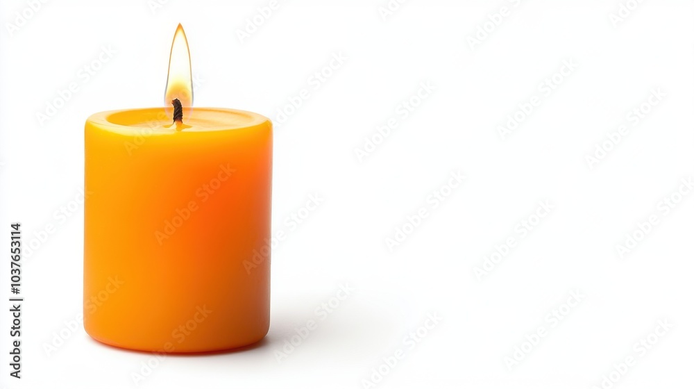 Bright orange candle with a flame, white isolated background. Bright orange candle with a flame, white isolated background.