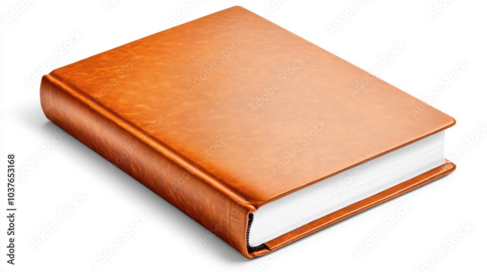 Brown and orange leather bound book with blank pages, isolated on white background. Brown and orange leather bound book with blank pages, isolated on white background.