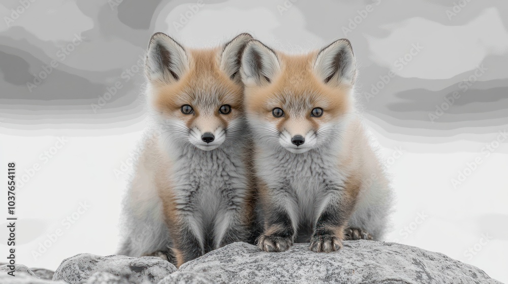 Obraz premium White Fox Cub on snow background