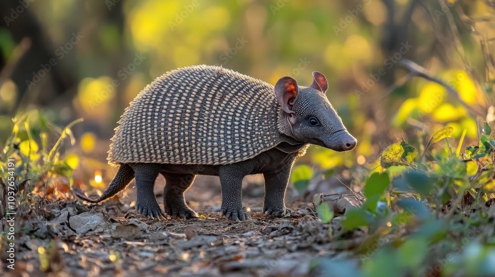 Armadillo searching for food in the morning sunrise Armadillo searching for food in the morning sunrise