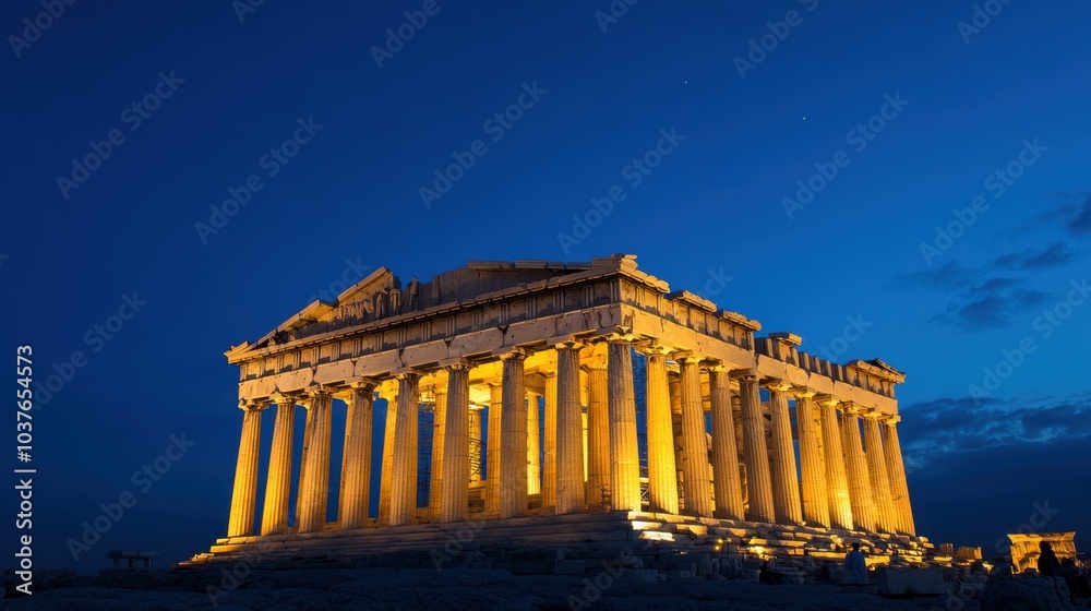 Fototapeta premium Ancient Parthenon illuminated at dusk in Greece