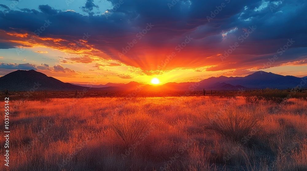 Obraz premium Desert view with Sunset in Tucson Arizona