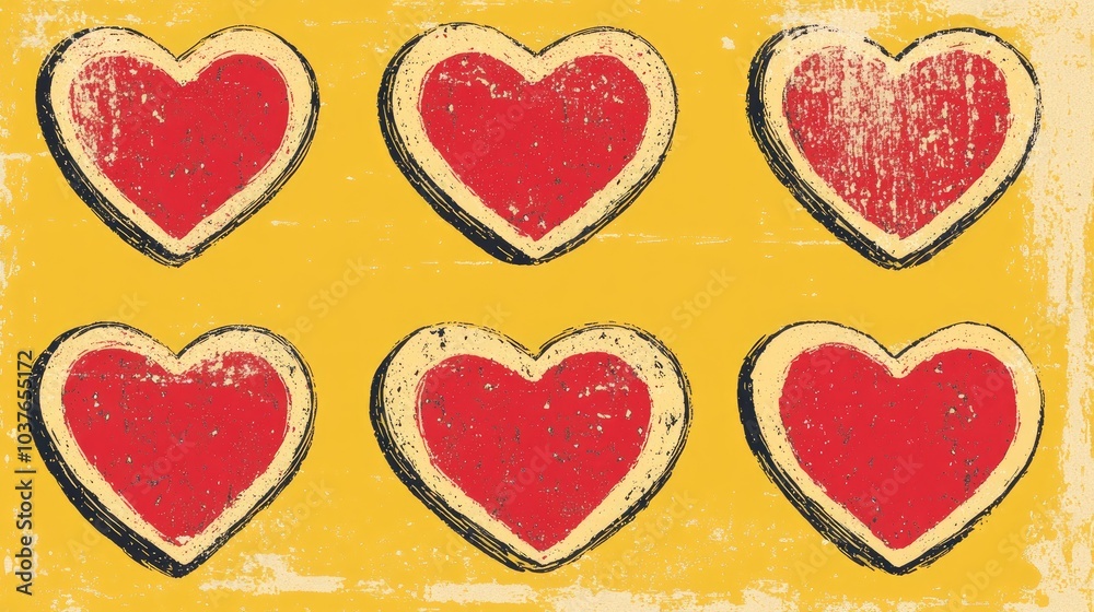 Heart shaped cookies for a festive celebration on a cheerful yellow background