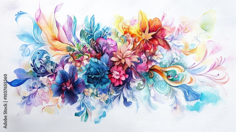 Obraz premium Hand drawn watercolor illustration featuring intricate and imaginative floral designs