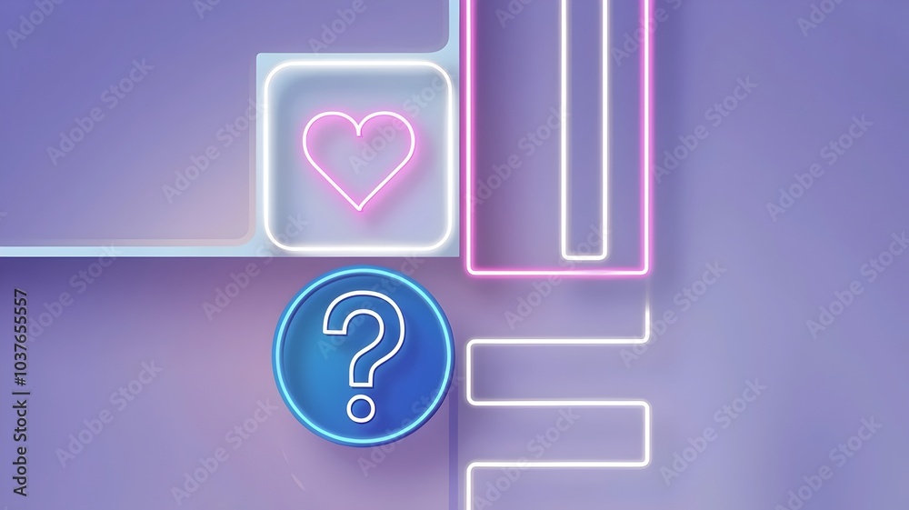 Minimalistic neon background with pink heart and blue question mark Minimalistic neon background with pink heart and blue question mark
