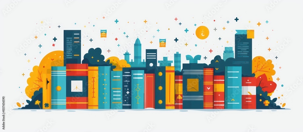 Cityscape made of colorful books. Cityscape made of colorful books.