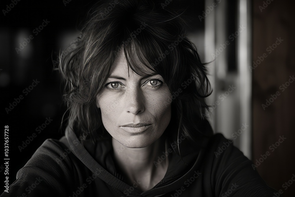 Portrait of a beautiful woman with long brown hair. Black and white. Portrait of a beautiful woman with long brown hair. Black and white.