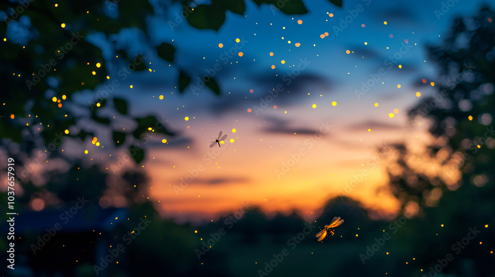 A firefly lighting up the evening sky A firefly lighting up the evening sky