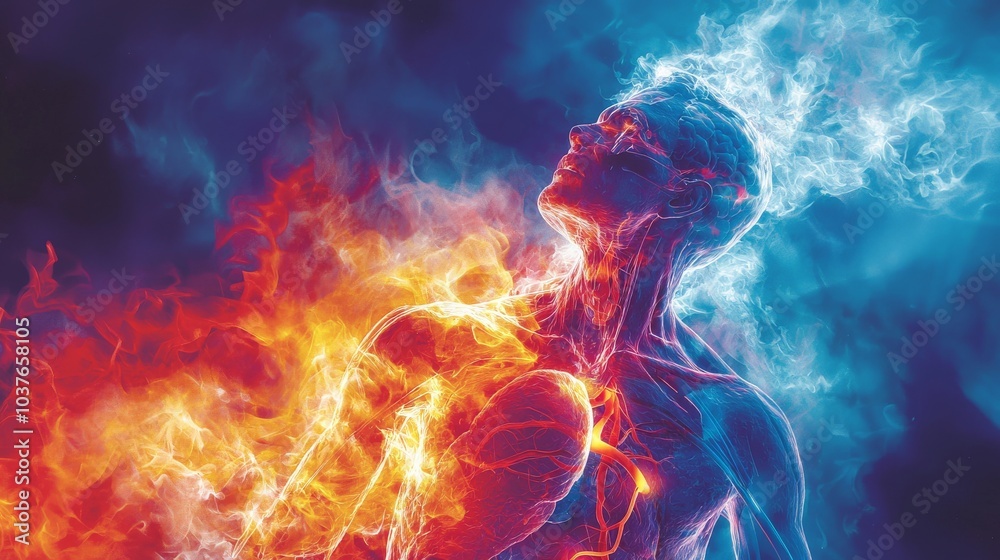 Fototapeta premium A depiction of adrenaline surge during a stress response, with effects on the heart and muscles