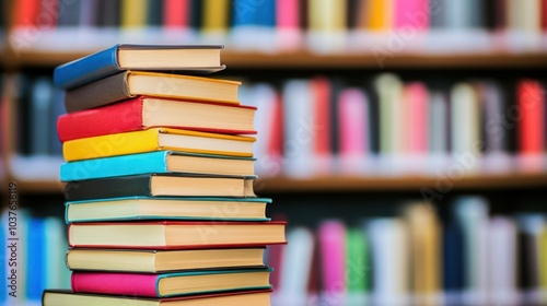 Stack of Books in Library