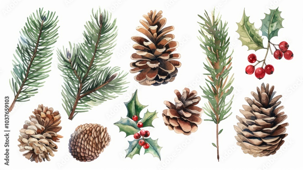 Pine Branches and Cones with Berries Pine Branches and Cones with Berries
